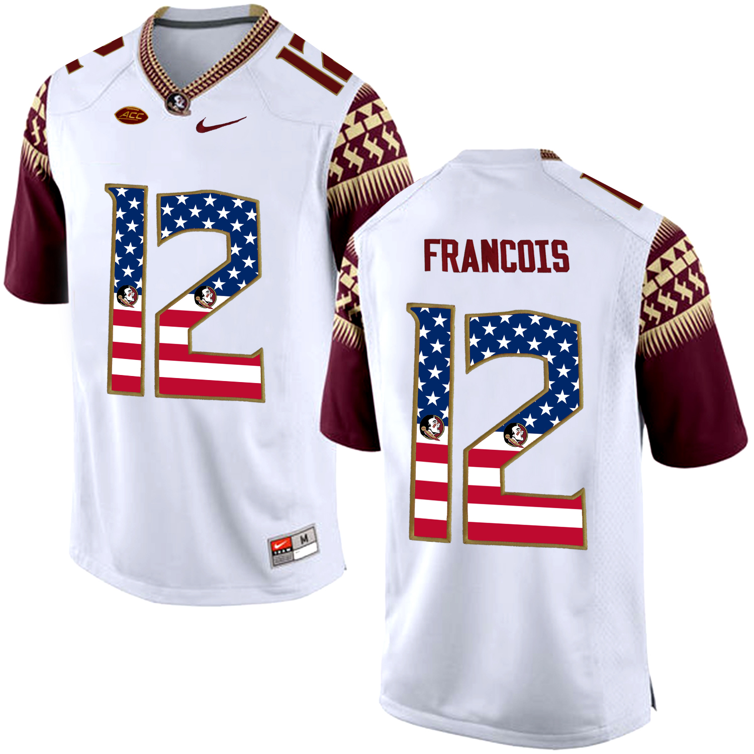 US Flag Fashion Men Florida State Seminoles Deondre Francois #12 College Football Jersey  White